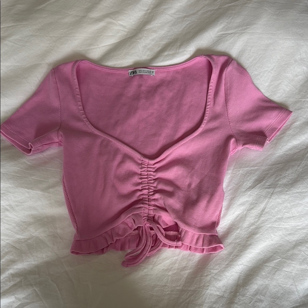 Zara Pink Ruched Women's crop Top